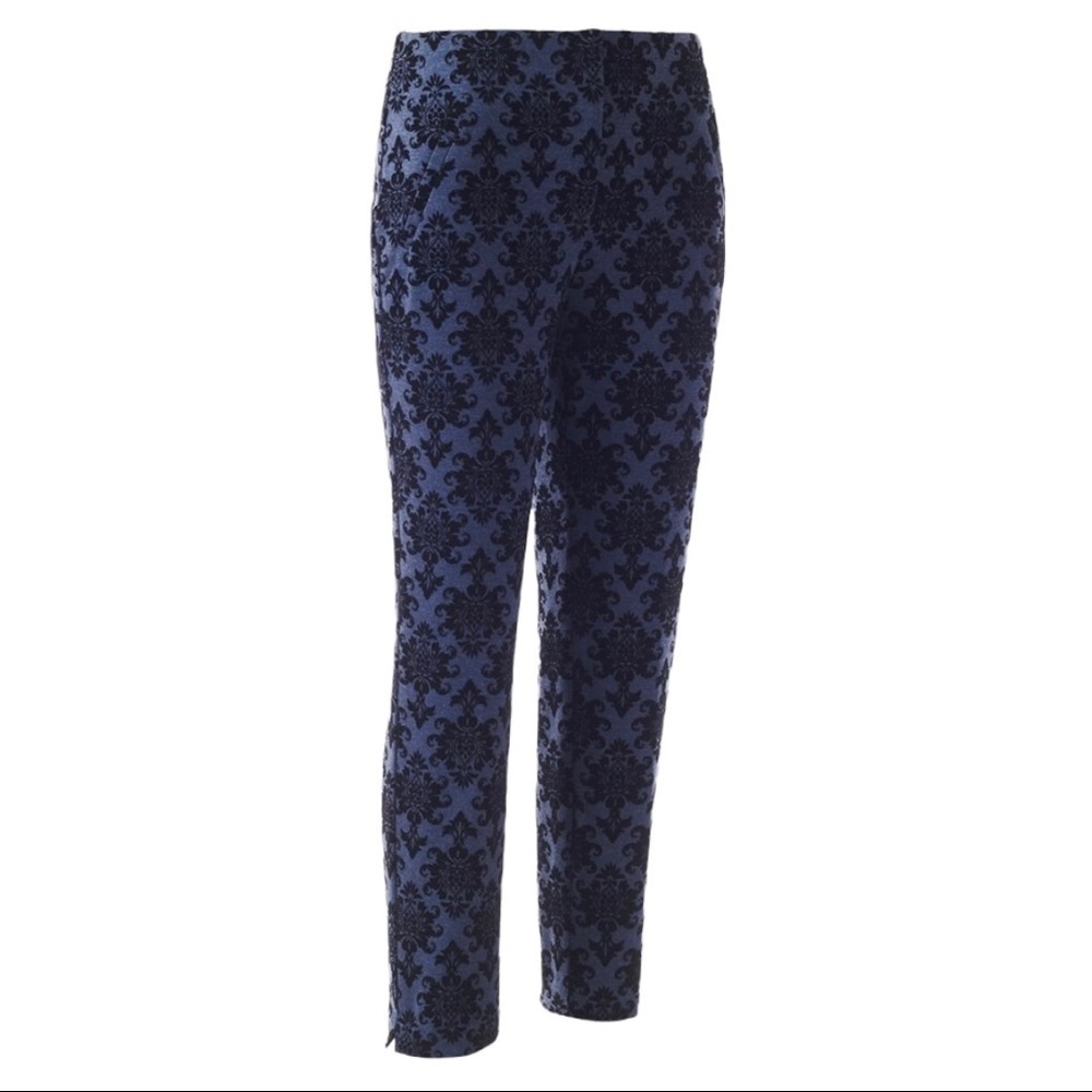 𝅺Chico’s Marseille Flocked Damask Ponte‎ Pull On Ankle Pant NWT